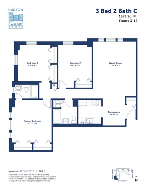 the typical floor plan for a 3 bed 2 bath condo